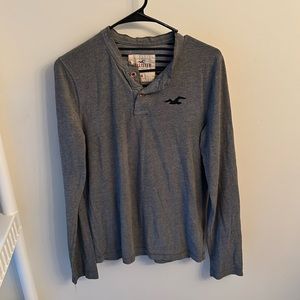 Hollister Long Sleeve Henley Shirt – Grey – Size M